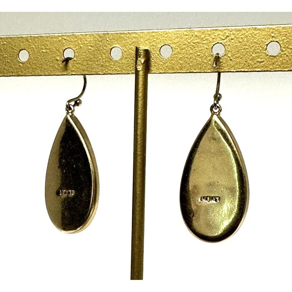 Vintage Monet Teardrop Earrings Mother of Pearl Brown Gray Mosaic Gold Tone - Picture 3 of 10